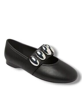New A New Day Black Genevieve Mary Jane Flats with Silver Oval Accents Size 11